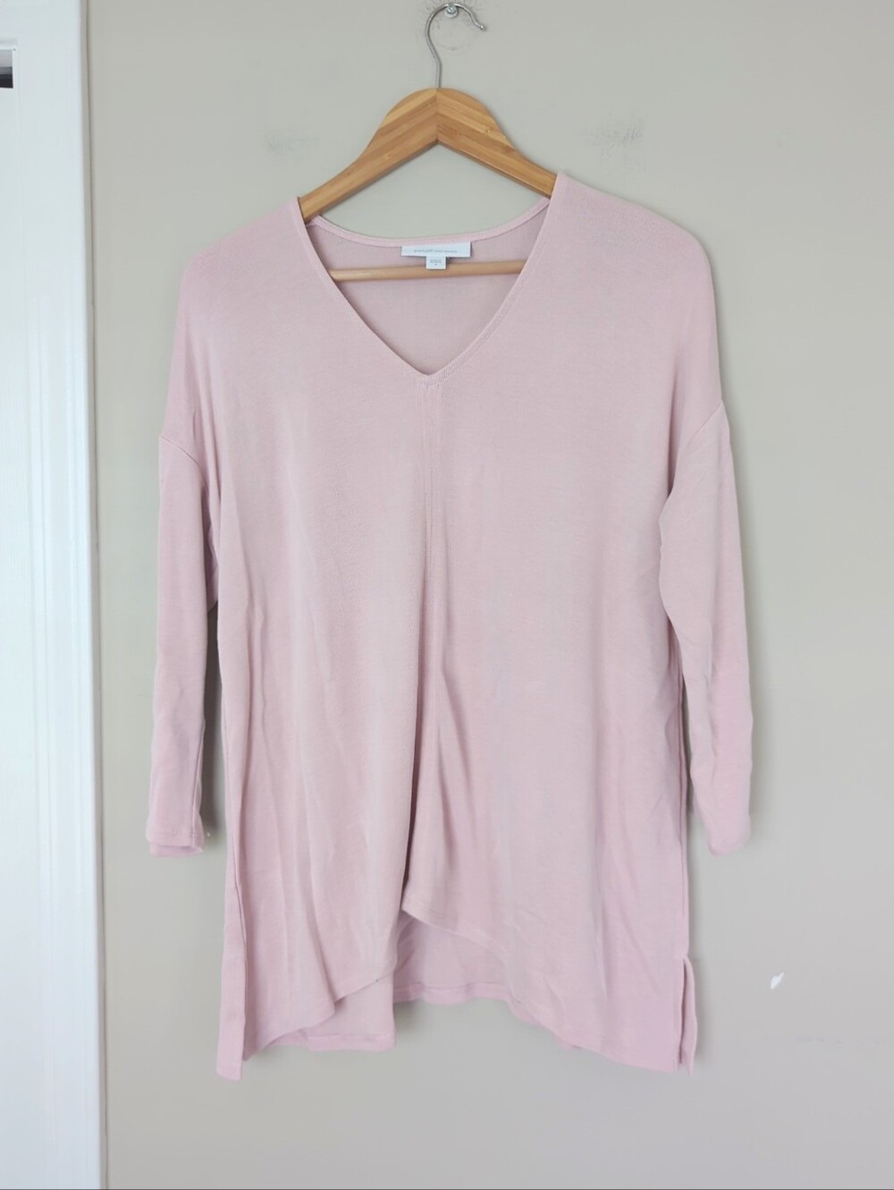 Pure Jill Pink Sand Washed V Neck Tunic Knit 3/4 Sleeve Top Small Relaxed